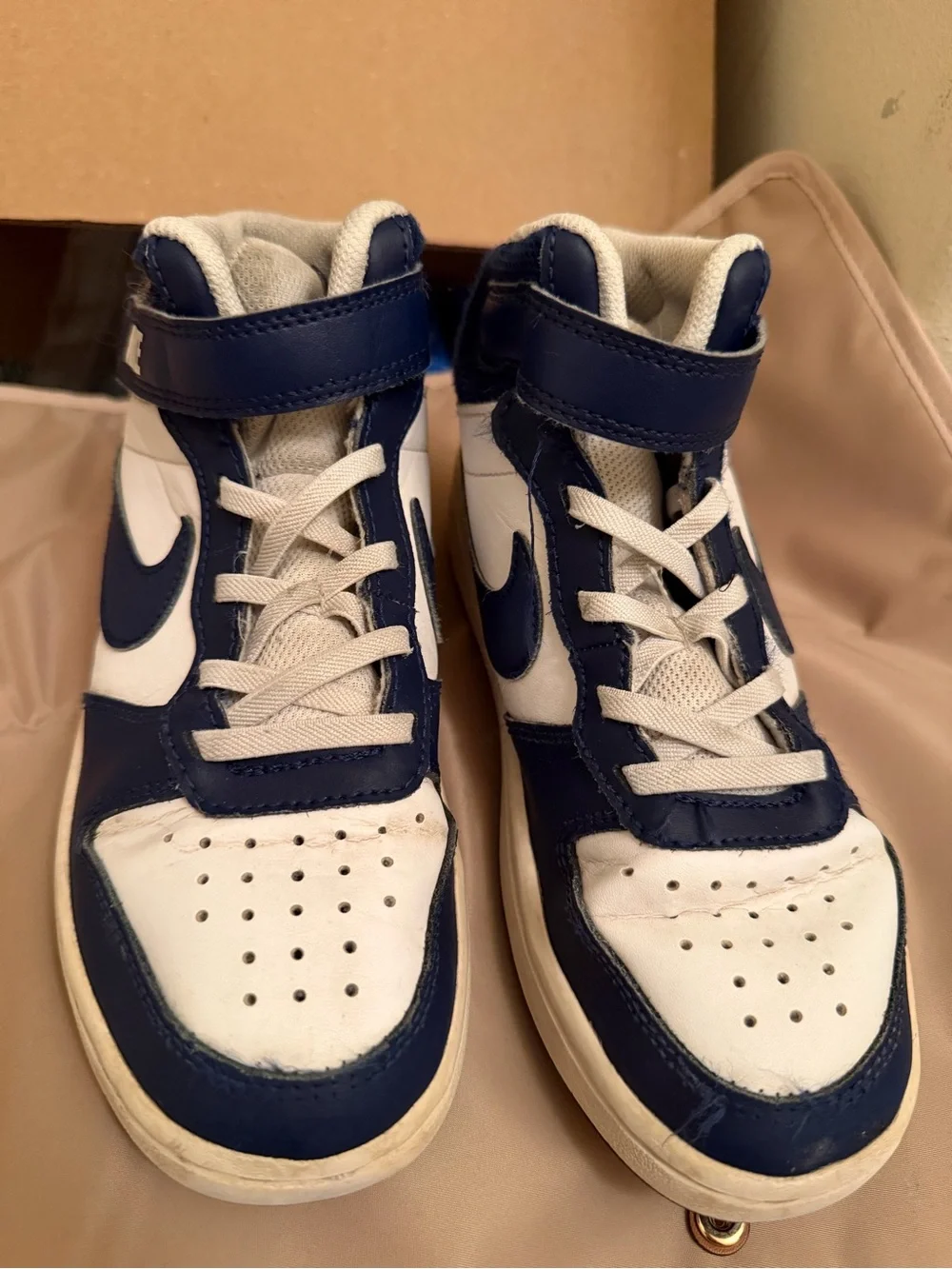 Nike Kids High-Top Sneakers in Navy and White